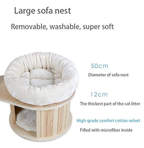 Solid Wood Cat Tree with Sisal Scratching Post & Lounge Bed