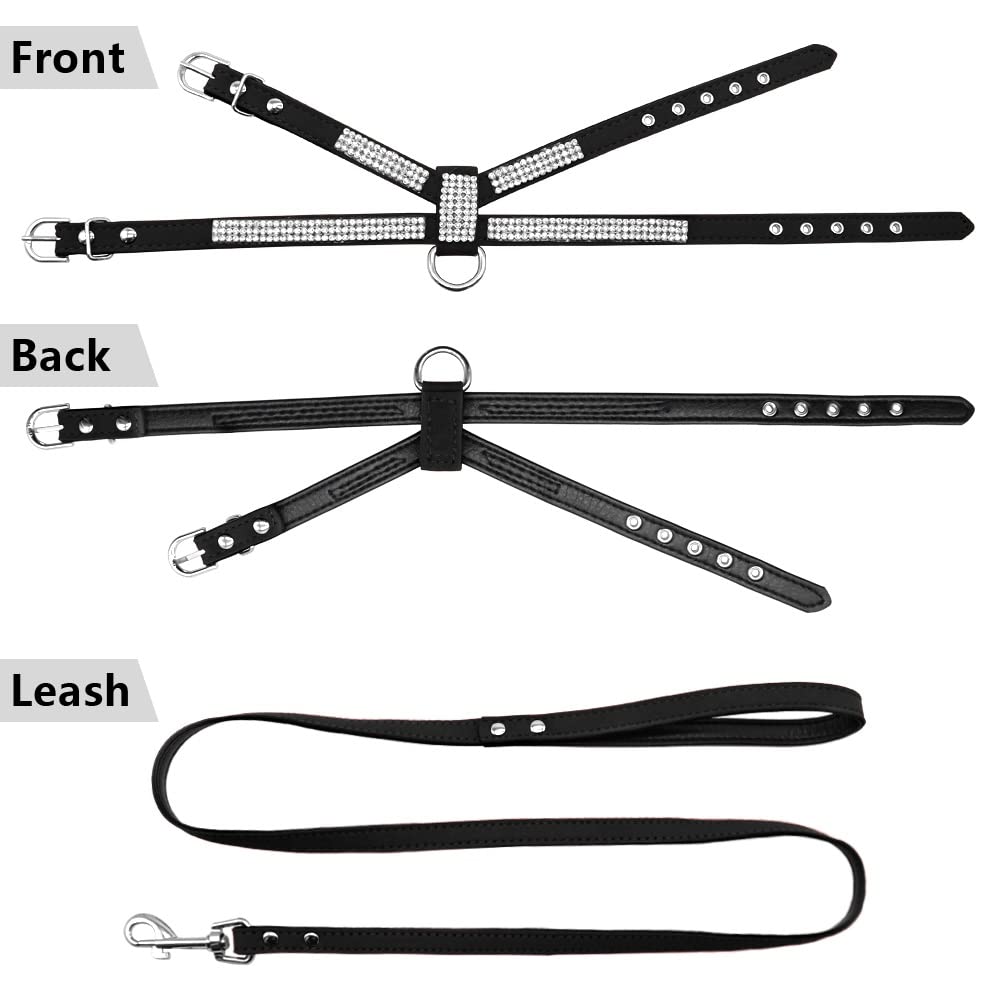 Rhinestone Leather Pet Harness & Leash Set