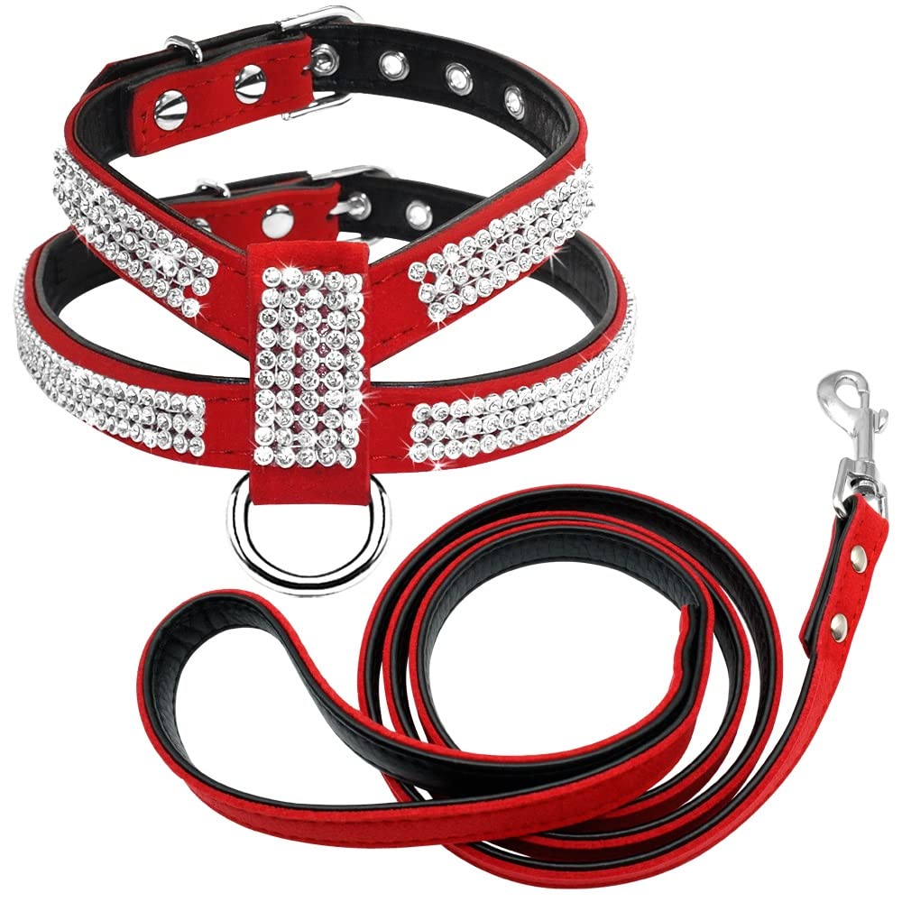 Rhinestone Leather Pet Harness & Leash Set