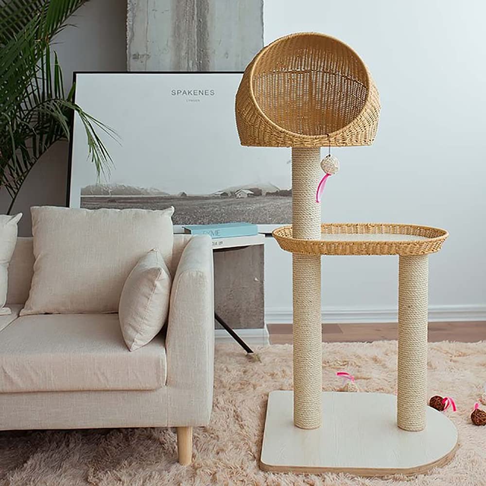 Hand-Woven Cat Tree with Scratching Post & Platfor