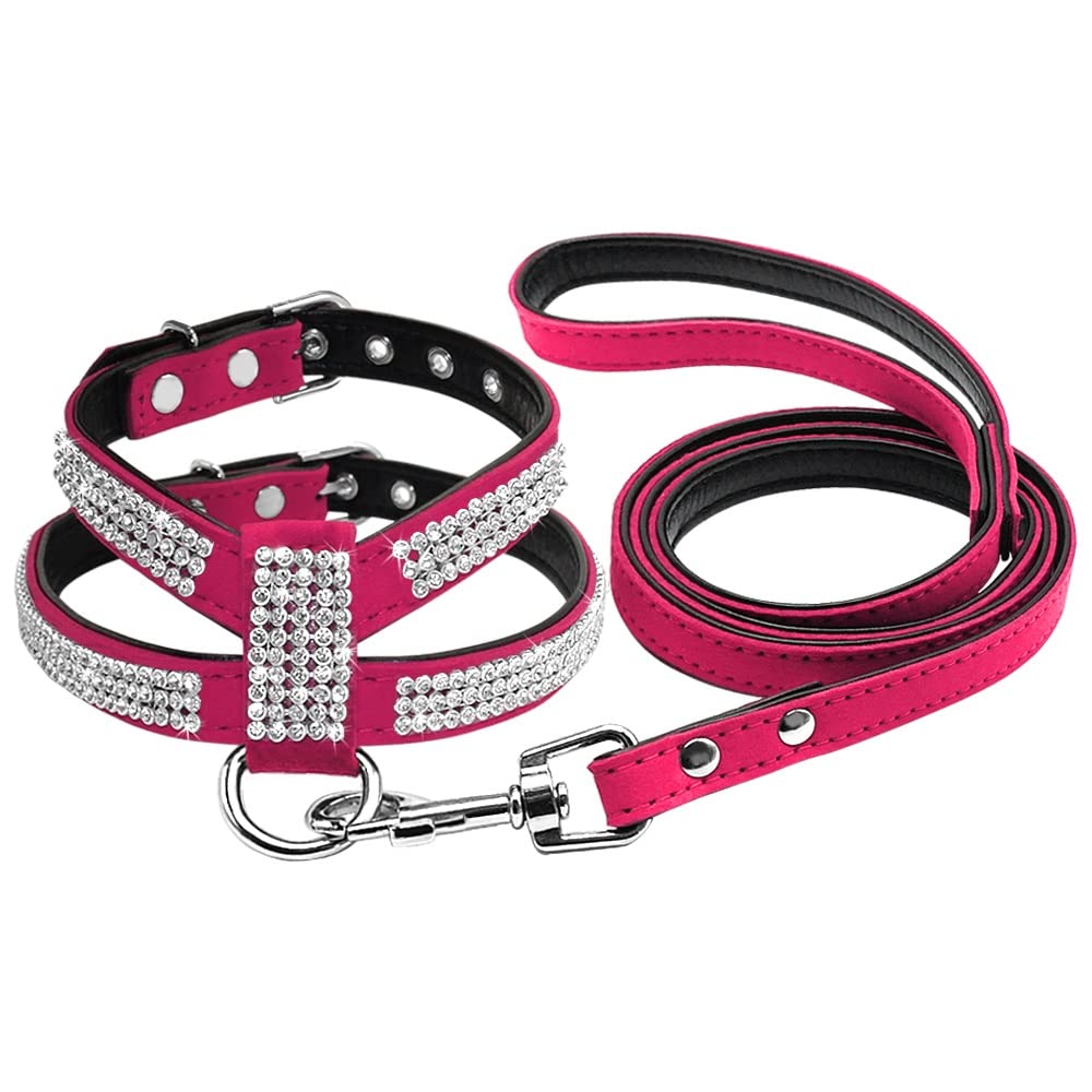 Rhinestone Leather Pet Harness & Leash Set