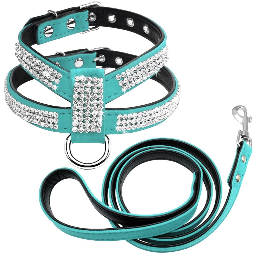 Rhinestone Leather Pet Harness & Leash Set