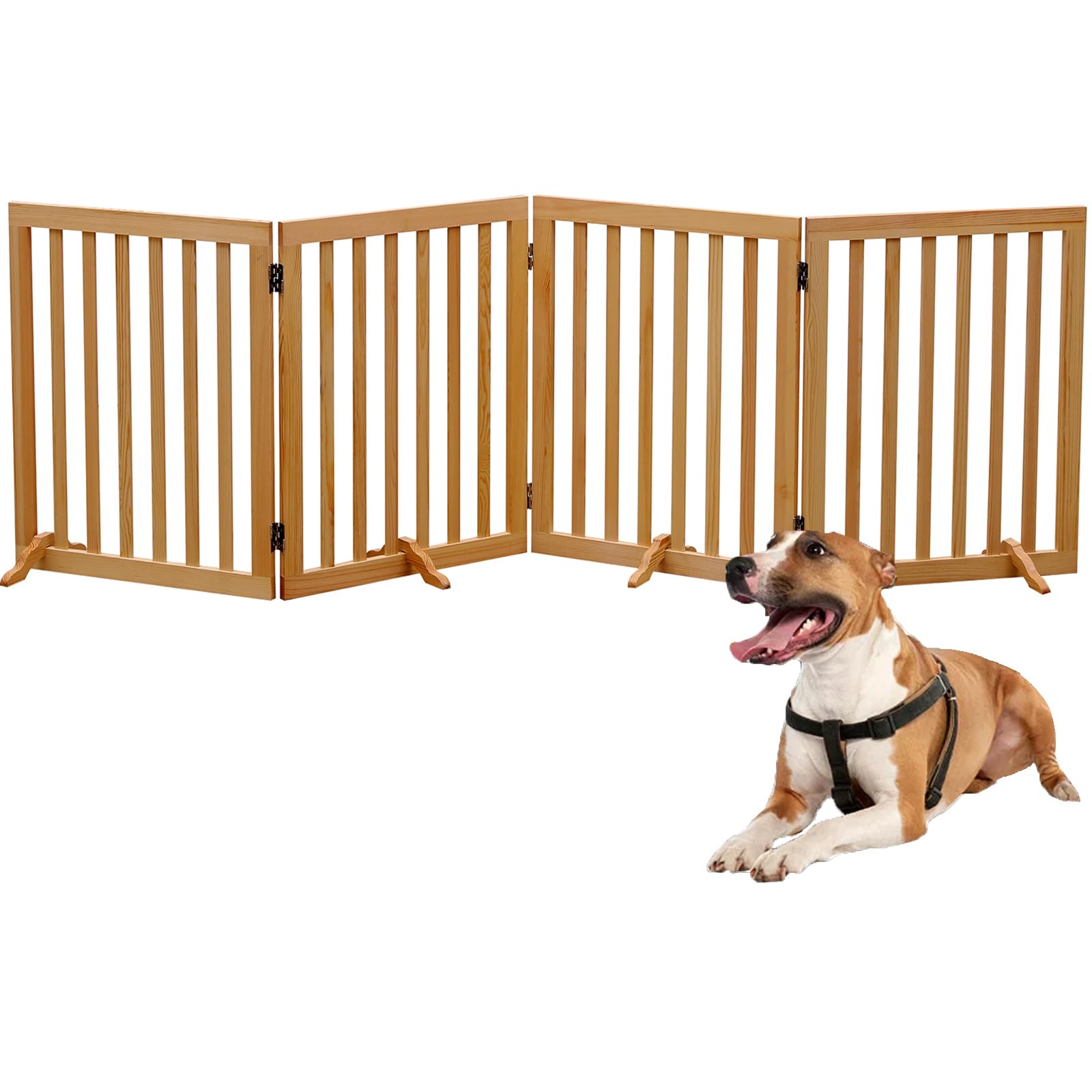 4-Panel Foldable Wooden Freestanding Dog Gate