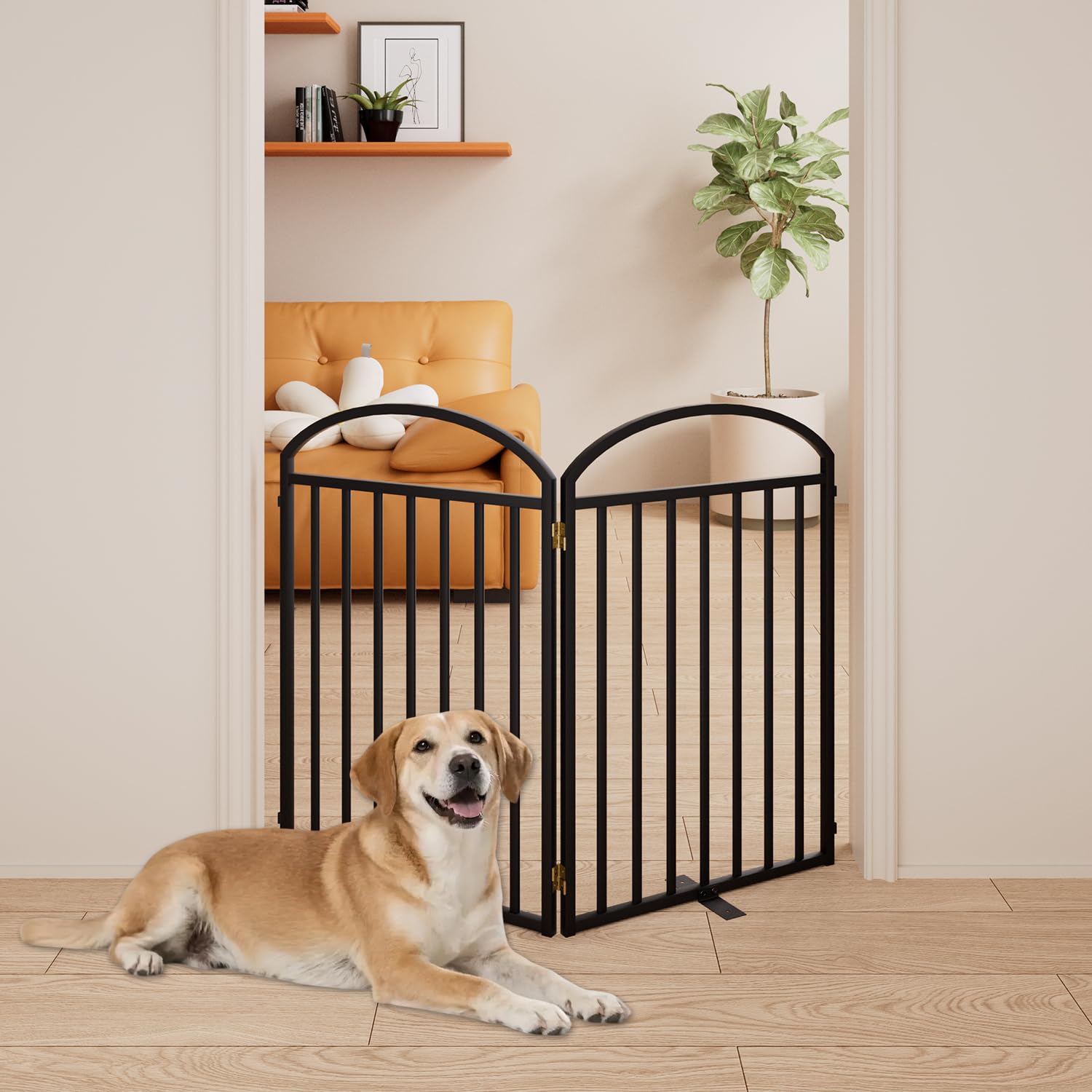 4-Panel Freestanding Foldable Dog Gate with Door
