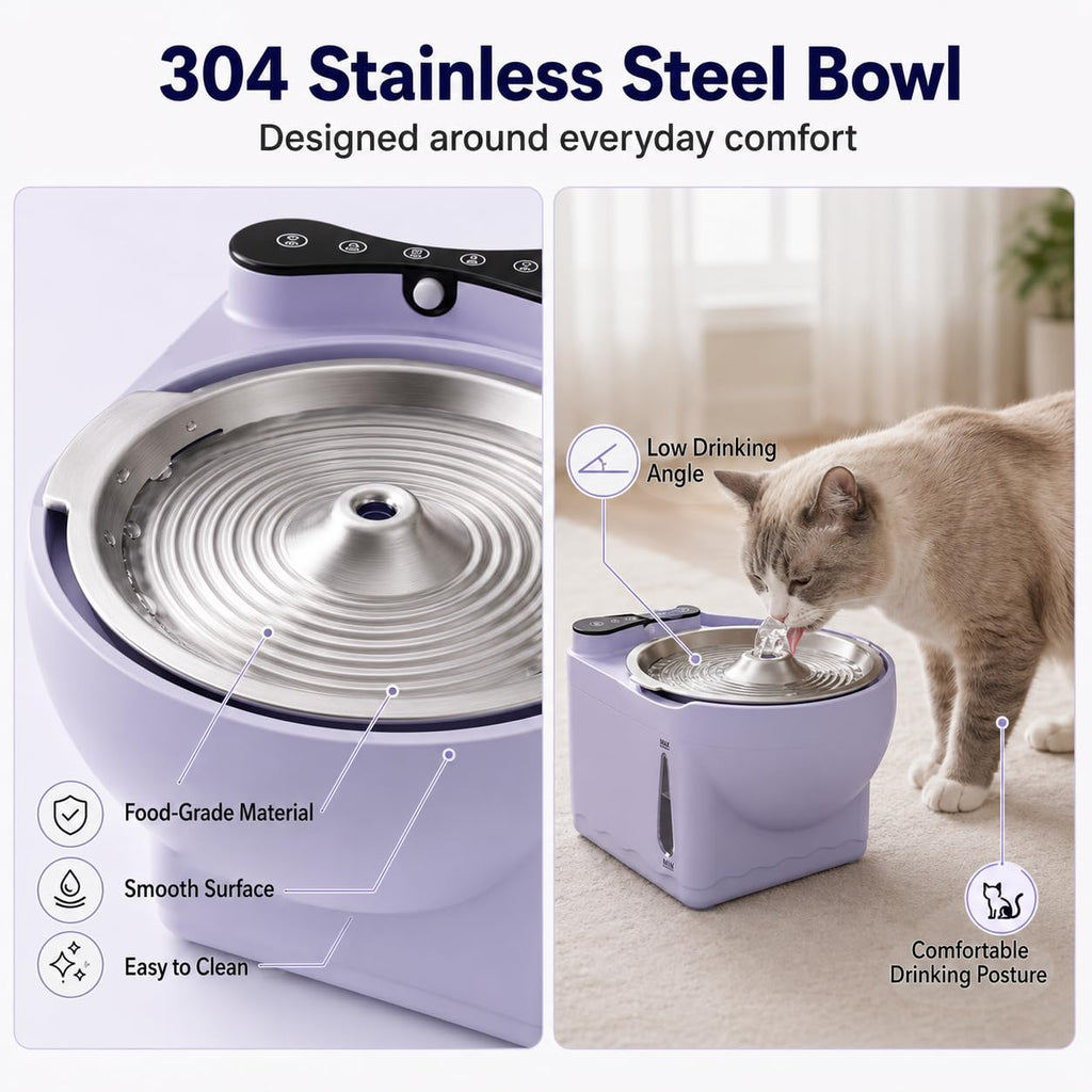 Hydrogen Cat Water Fountain, 1.8L Smart Sensor, Stainless Steel Bowl