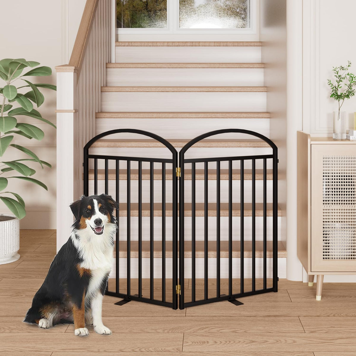 4-Panel Freestanding Foldable Dog Gate with Door
