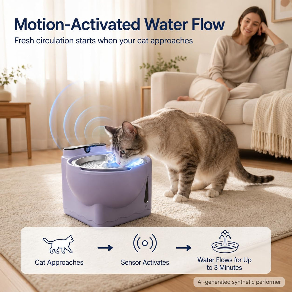 Hydrogen Cat Water Fountain, 1.8L Smart Sensor, Stainless Steel Bowl
