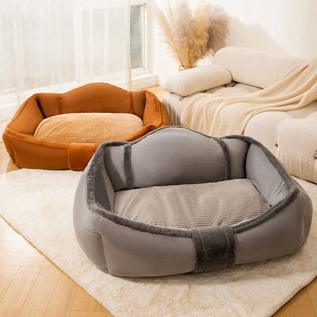 Corduroy Donut Dog Bed with Washable Cushion