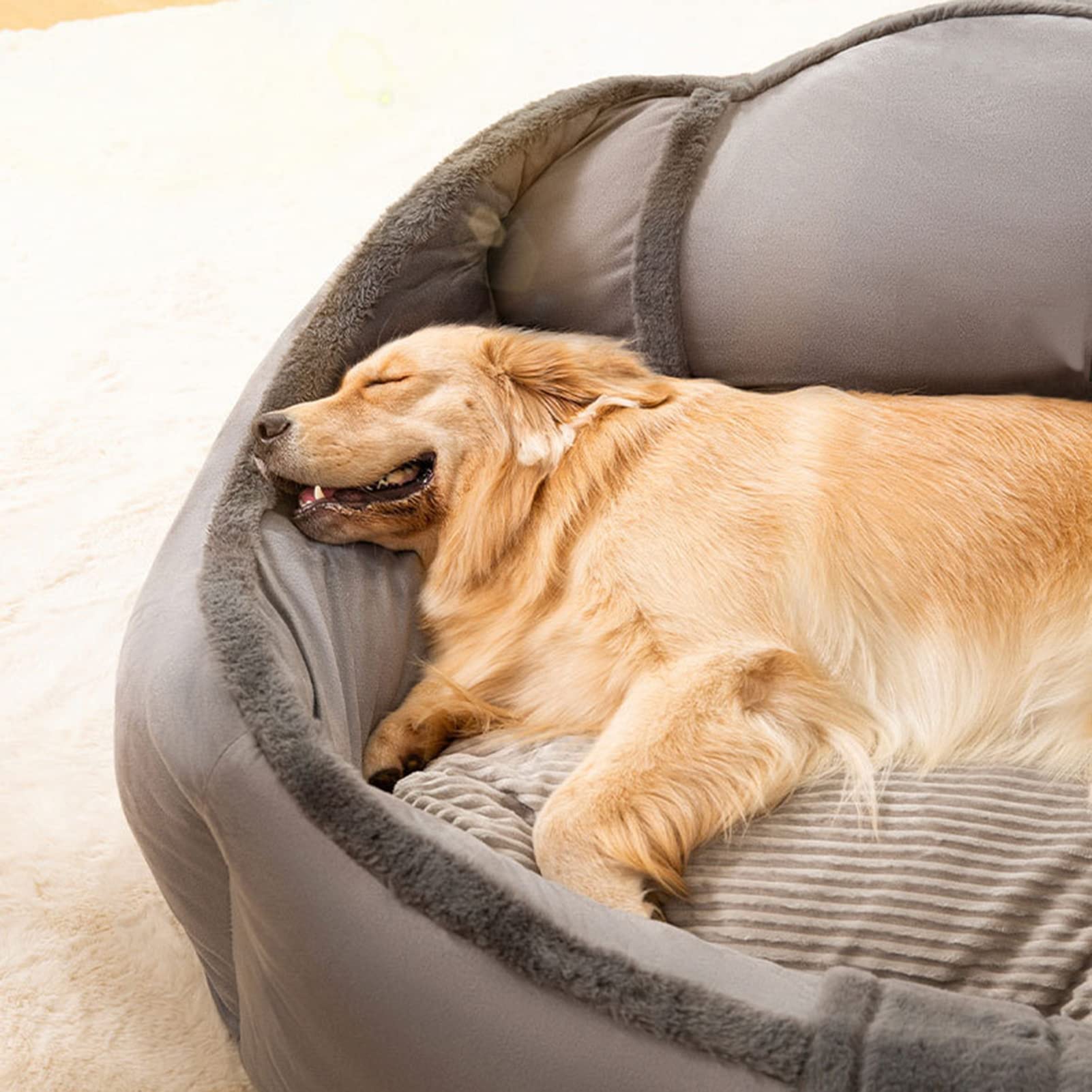 Corduroy Donut Dog Bed with Washable Cushion