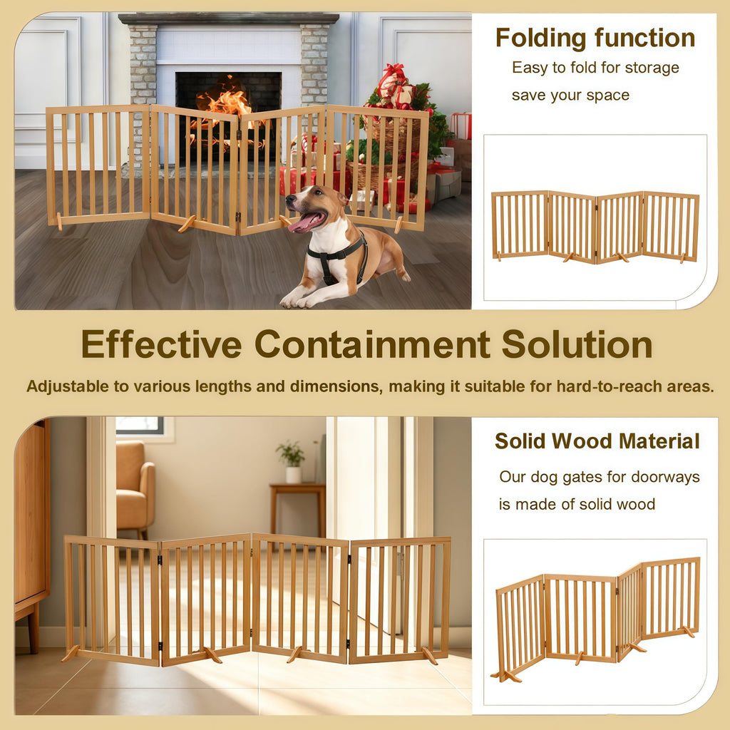 4-Panel Foldable Wooden Freestanding Dog Gate