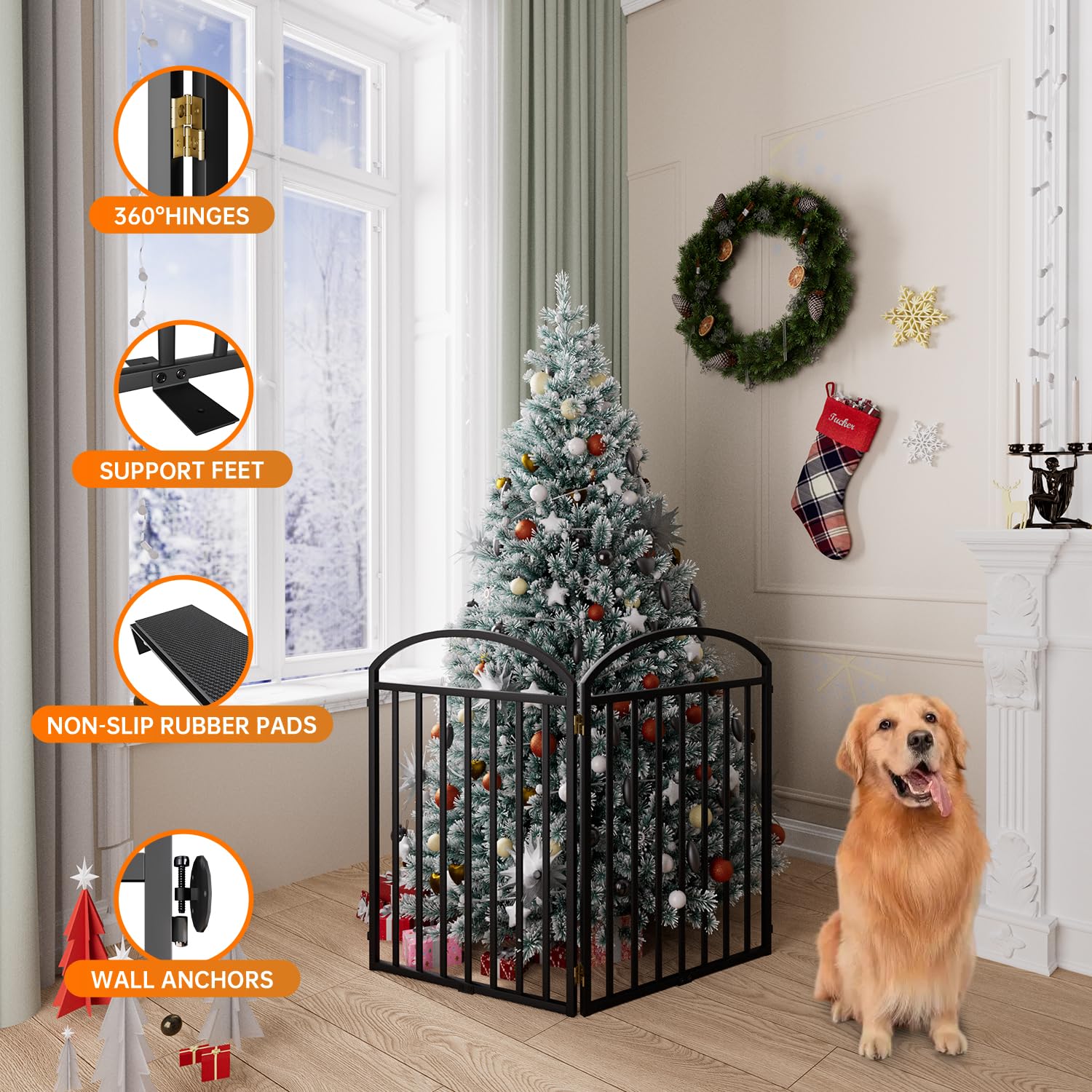 4-Panel Freestanding Foldable Dog Gate with Door