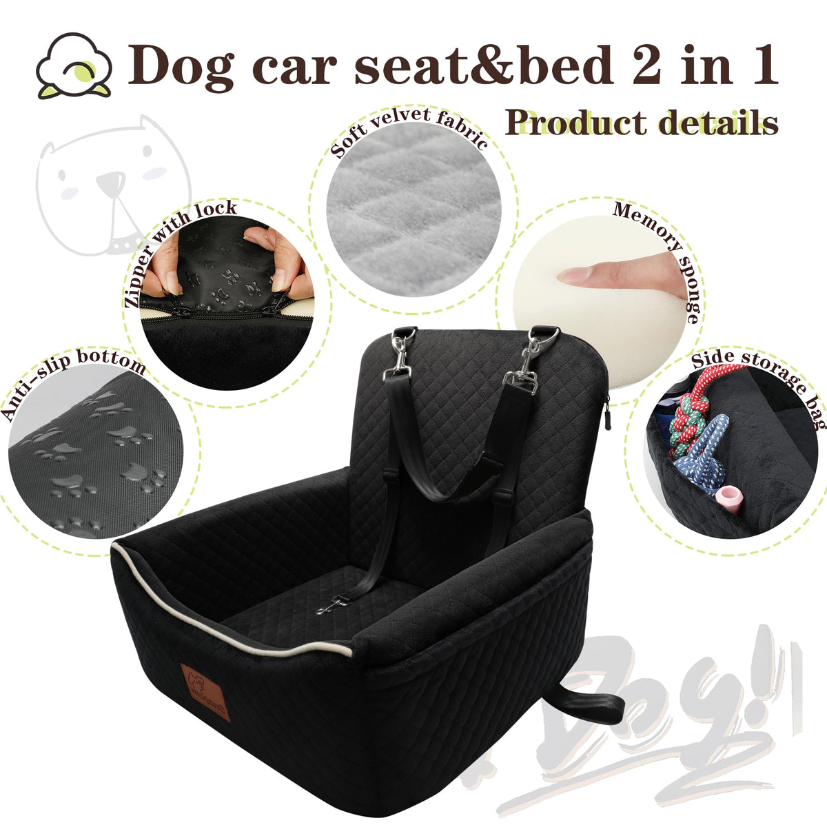 Dog Car Seat for Small Dogs&Dog Bed 2 in1